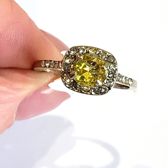 Jewelry - Citrine gemstone, CZ Rhinestone, Fashion RIng
